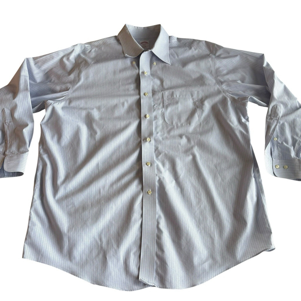 Brooks Brothers 346 Non Iron Shirt 17.5 4/5 Blue Check Cotton Dress